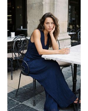 Boohoo Textured Pleated Halter Ruched Top - Blue