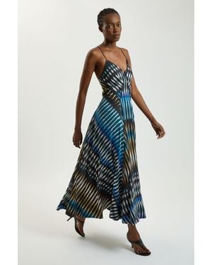 Karen Millen Stripe Strappy Woven Midi Dress - Blue