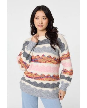 Izabel London Striped Texture Oversized Jumper - White