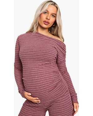 Boohoo Maternity Rib Stripe Ruched Asymmetric Top - Red