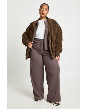 Boohoo Plus Knitted Rib Wide Leg Jogger - Brown