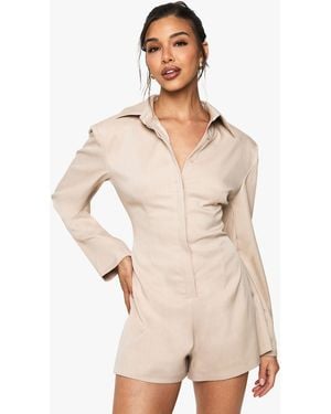 Boohoo Tailored Blazer Playsuit - Natural