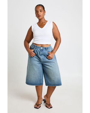 Boohoo Plus Mid Rise Longline Denim Jorts - Blue