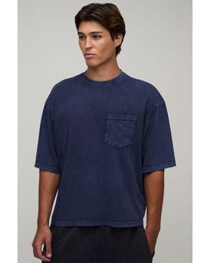 BoohooMAN Essential Washed Oversized Boxy Front Pocket T-Shirt - Blue