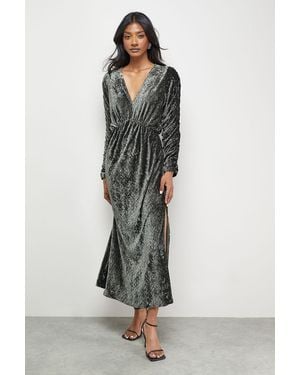 Warehouse Burnout Velvet Batwing Midi Dress - Green