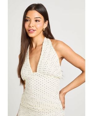 Boohoo Polka Dot Pleated Halter Corset Top - White