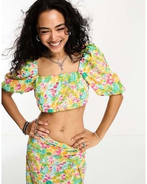ONLY Puff Sleeve Cropped Top Co-Ord - Green
