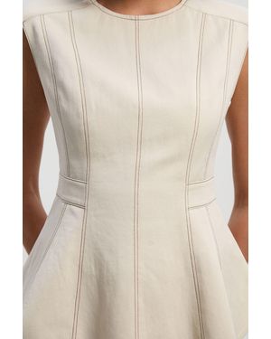 Karen Millen Petite Tencel Cotton Contrast Zip Up Woven Peplum Top - Natural