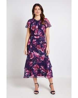Wallis Floral Burn Out Twist Midi Dress - Purple