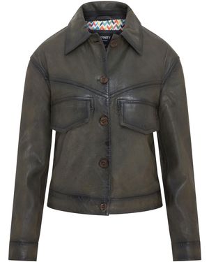 Infinity Leather Retro Biker Jacket - Grey