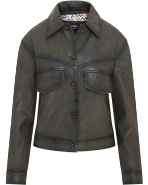 Infinity Leather Retro Biker Jacket - Grey