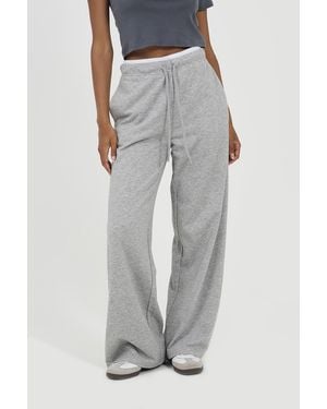 Brave Soul Contrast Double Waistband Wide Leg Joggers Cotton - Grey