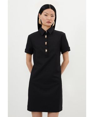 Karen Millen Techno Cotton Woven Short Shirt Dress With Clasp - Black
