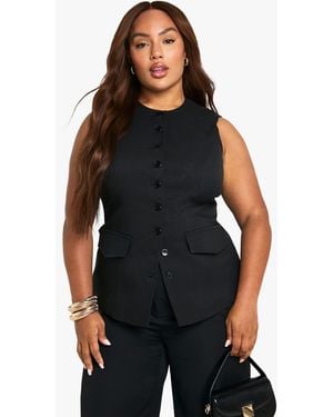 Boohoo Plus Longline Fitted Tailored Waistcoat - Black
