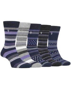 Farah 5 Pack Bamboo Bright Striped Patterned Socks - Blue
