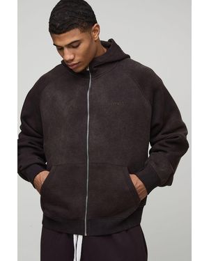 BoohooMAN Oversized Boxy Zip Through Funnel Neck Raglan Hoodie - Black