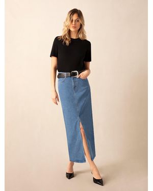 Ro&zo Mid Wash Denim Midaxi Skirt - Blue