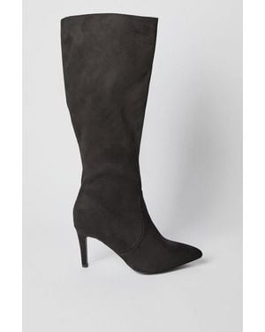 Wallis Wide Fit Holland Stiletto Pointed Knee High Boots - Black