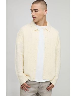 BoohooMAN Boxy Fit Brushed Knitted Shirt - Natural