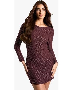 Boohoo Hot Fix Scoop Back Mini Dress - Purple