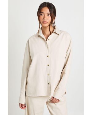 Boohoo Chambray Oversized Shirt - Natural