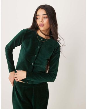 ASOS Velvet Cord Shrunken Cardigan Co Ord - Green
