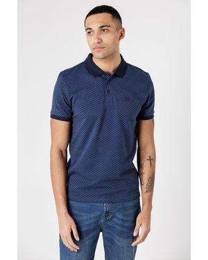 Kensington Eastside Cotton Jacquard Button-Up Jersey Polo With Logo Badge - Blue