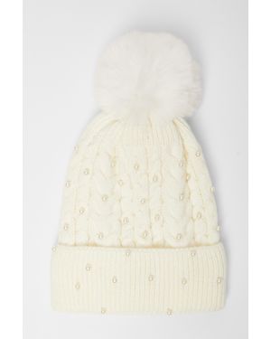 Quiz Pearl Herringbone Knitted Hat - Natural