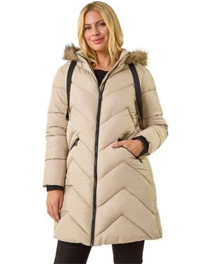 Roman Petite Contrast Zip Puffer Coat - Natural