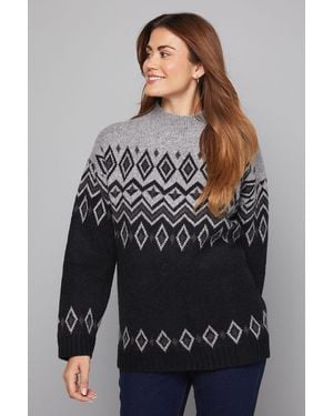 Wallis Funnel Neck Fairisle Jumper - Grey