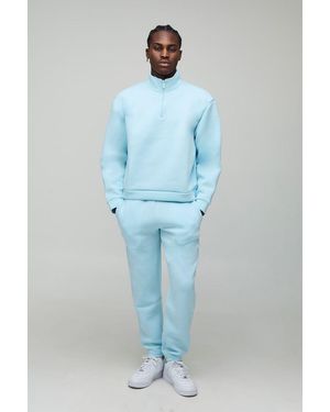 BoohooMAN Oversized Boxy Quarter Zip Bonded Scuba Tracksuit - Blue