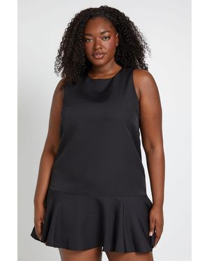 Boohoo Plus Racer Neckline Frill Hem Mini Dress - Black