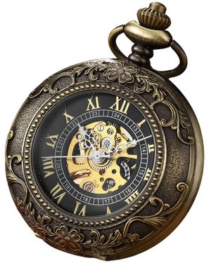 Infinity Leather Vinatage Mechanical Alloy Skeleton Half Hunter Pocket Watch - Metallic