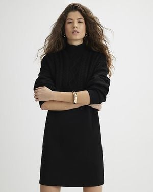 River Island Jumper Mini Dress Knit Mix Roll Neck Cotton - Black
