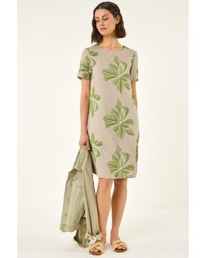 Roman Embroidered Floral Shift Dress - Green