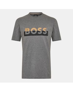 BOSS Regular Fit Lettering Crew Neck T-Shirt - Grey