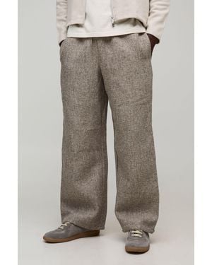 BoohooMAN Elasticated Wide Leg Boucle Trousers - Grey