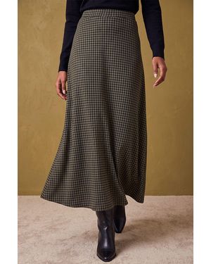 Roman Gingham Print Stretch Skirt - Brown