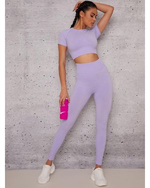 Chi Chi London Short Sleeved Cropped Sports Top - Purple