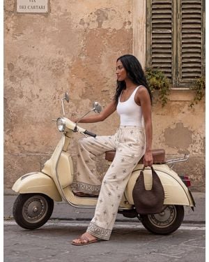 Blue Vanilla Trousers With All Over Embroidery - Natural