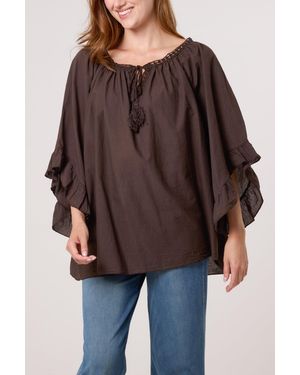 Blue Vanilla Bardot Cotton Tie Neck Top - Brown