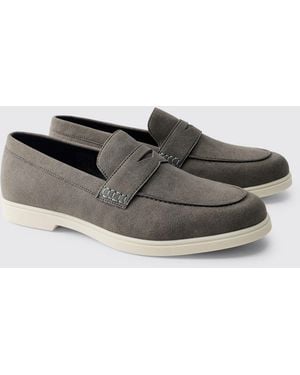 BoohooMAN Casual Faux Suede Penny Loafer - Grey