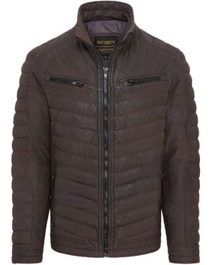 Infinity Leather Quilted Puffer Bomber Jacket - Grey