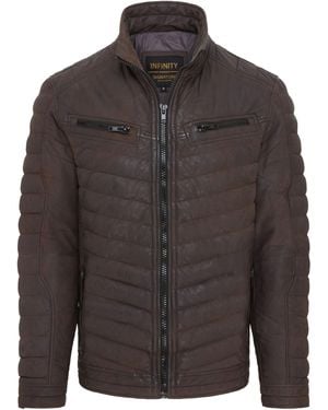 Infinity Leather Quilted Puffer Bomber Jacket - Grey