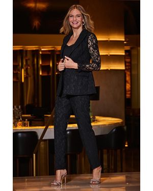 Sosandar Premium Lace Detail Tuxedo Trousers - Black