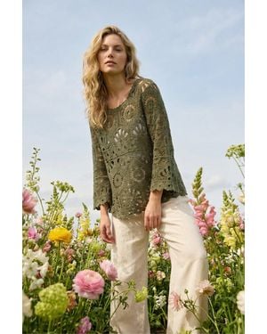 Roman Petite Crochet Flare Sleeve Top - Green