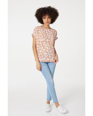 Izabel London Multi Abstract Print Relaxed Shell Top Viscose - White