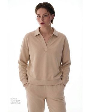 Penti Oversized Knitted Sweatshirt With Tie Neckline - Brown