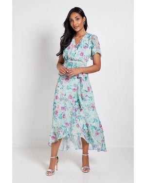 Wallis Petite Floral Ruffle Peplum Midi Dress - Blue