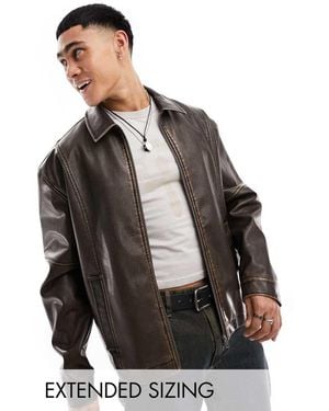 ASOS Oversized Faux Leather Harrington Jacket - Black